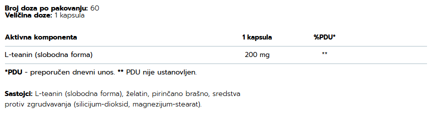 Theanine (L-teanin, neproteinska aminokiselina) - 60 kapsula